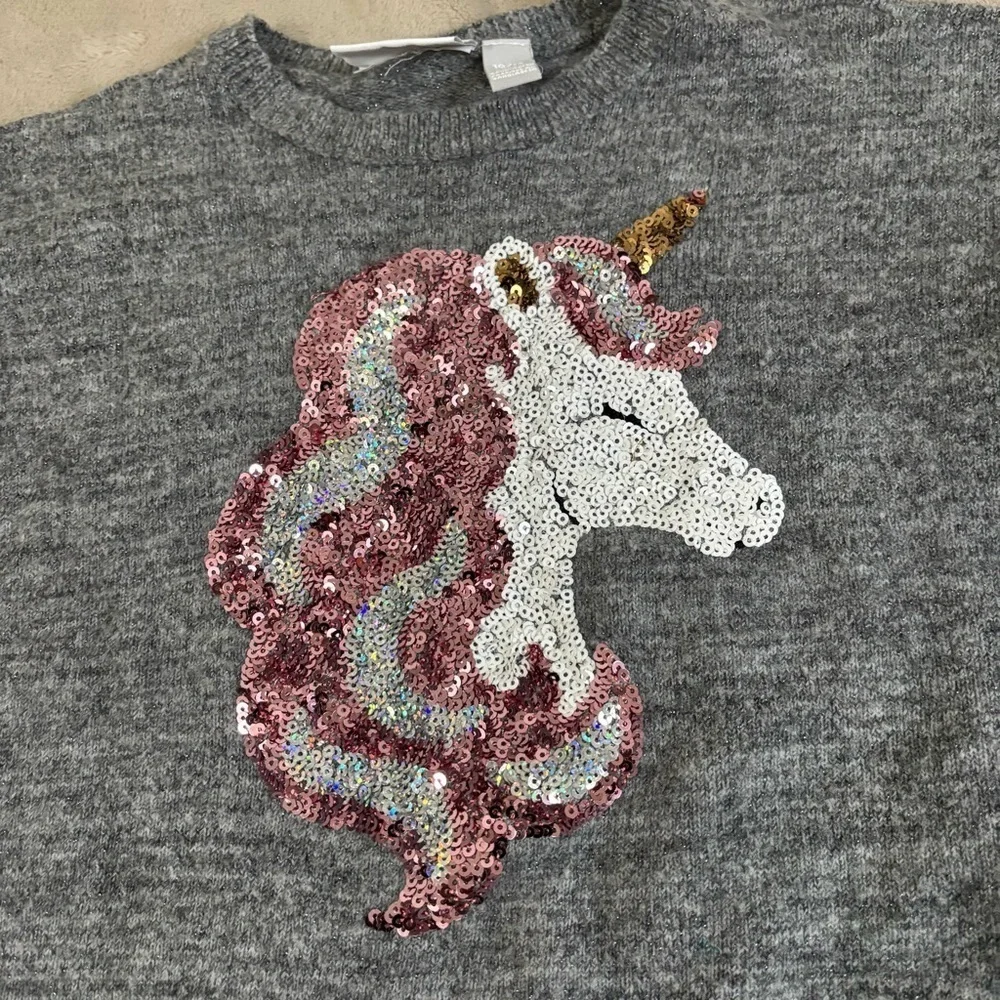 The Children’s Place Gray Sweater with Sequin Unicorn Design